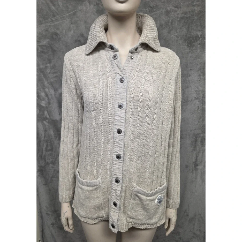 Vintage 90s Fisherman Sweater Blue Willi's Cotton Snap Button Cabincore Cardigan